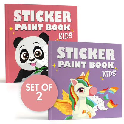 Fun Paint with Sticker Books for Kids Set of 2 - Entertaining Sticker Activity with Vibrant Themes Keeps Kids Ages 4-8 Busy - Perfect Puzzle to Learn Shapes and Numbers at Home or Travelling