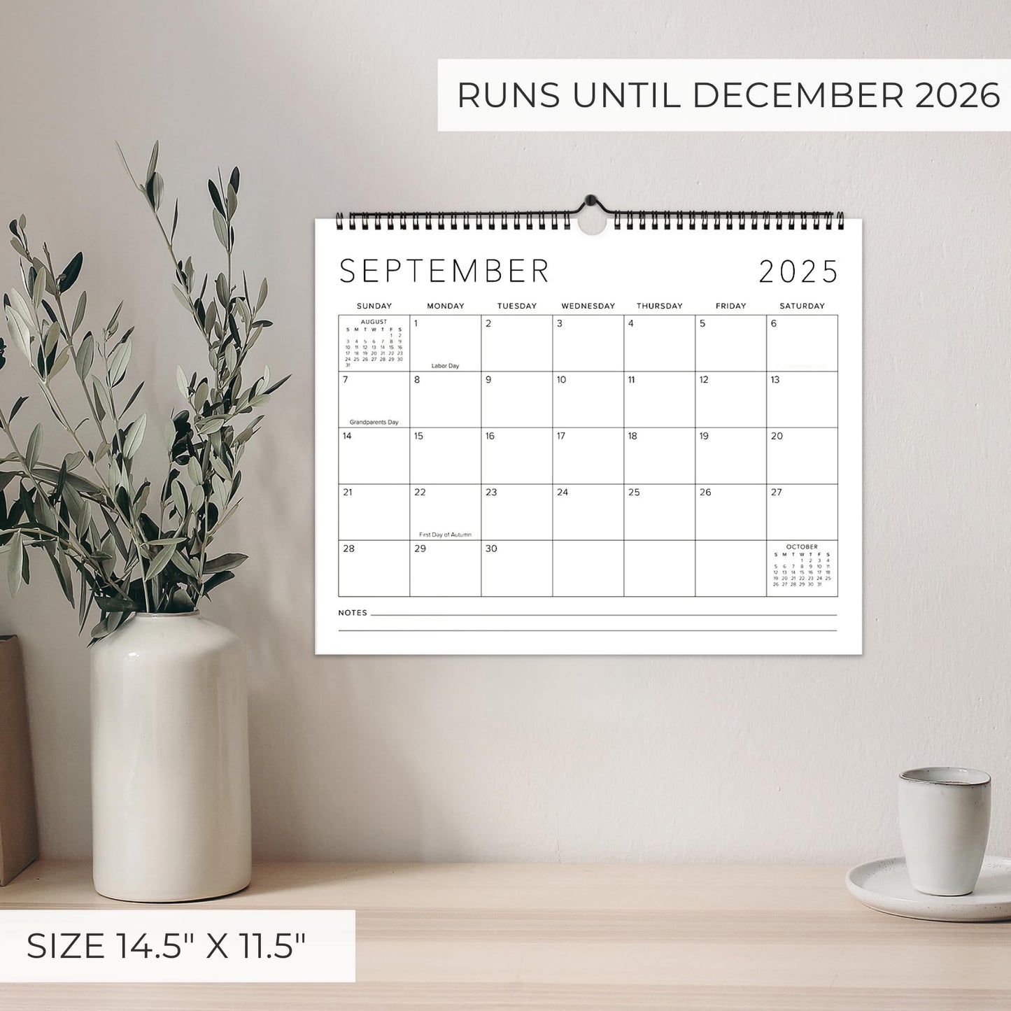 Beautiful 2026 Wall Calendar - Runs until December 2026 - Large 14.5" x 11.5" Office Wall Calendar for Easy Organizing