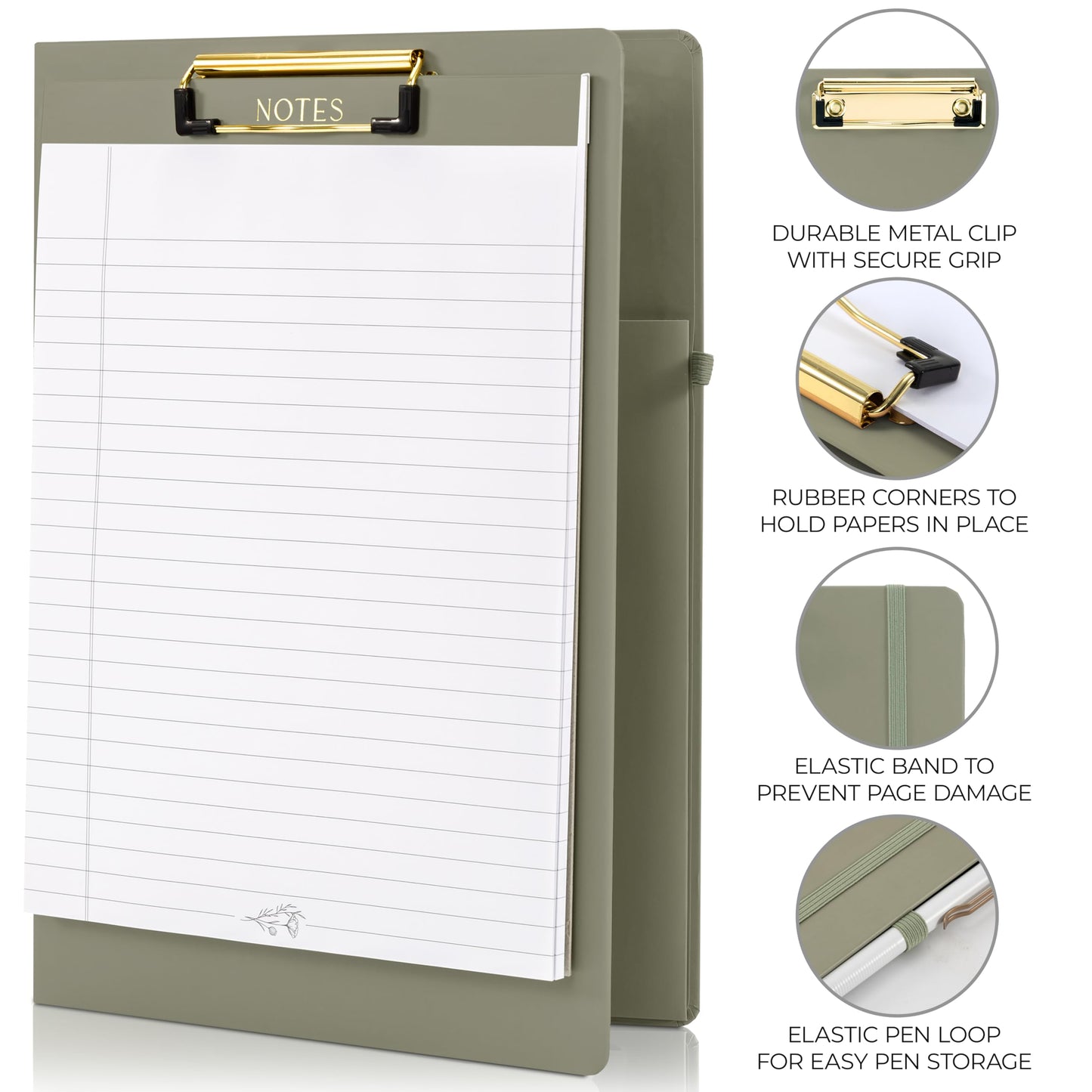 Aesthetic Clipboard Folio with Refillable Lined Notepad & Interior Pocket - Cute Padfolio/Legal Pad Holder for Women - Easily Organize Notes at Work, School, or Home