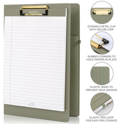 Aesthetic Clipboard Folio with Refillable Lined Notepad & Interior Pocket - Cute Padfolio/Legal Pad Holder for Women - Easily Organize Notes at Work, School, or Home