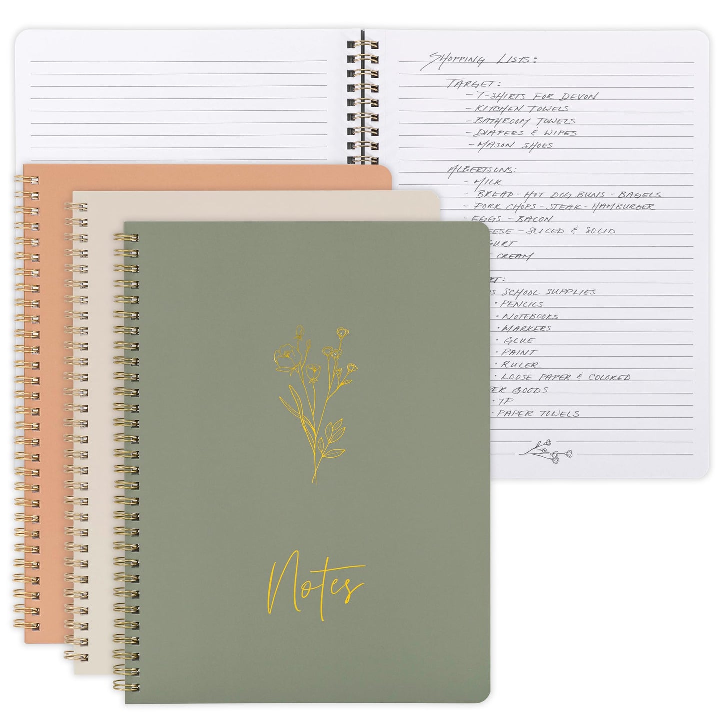ZICOTO Aesthetic Spiral Notebook Set of 3 For Women 10.5 x 8 - Large College Ruled Journal/Notebook with Large Pockets And Lined Pages - Perfect Supplies to Stay Organized at Work or School