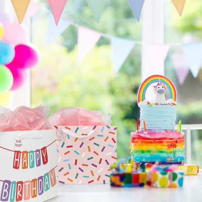 ZICOTO Beautiful Birthday Gift Bags Set of 2 - Large 16" Bags with Handles incl. Matching Tissue Paper, Cards & Stickers - Reusable and Perfect For Presents…