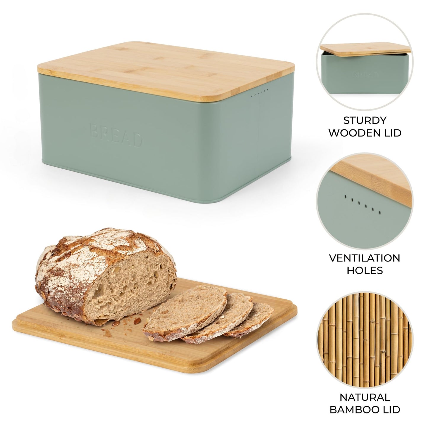 ZICOTO Beautiful Bread Box For Kitchen Countertop - Perfect Storage Boxes for Homemade Bread - Food Safe Metal Holder Container