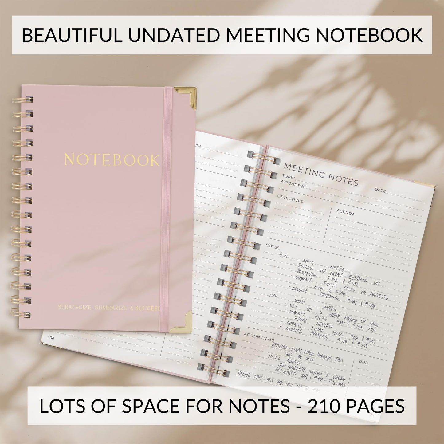 Beautiful Thick Meeting Notebook For Work - Perfect To Keep Track Of +200 Meetings - Stylish And Effective Office Planner Supplies for Women & Men to Organize All Your Agendas Or Business Projects