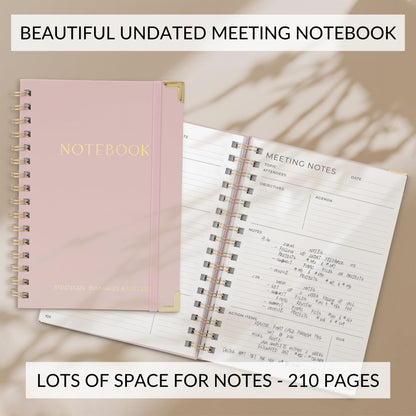 Beautiful Thick Meeting Notebook For Work - Perfect To Keep Track Of +200 Meetings - Stylish And Effective Office Planner Supplies for Women & Men to Organize All Your Agendas Or Business Projects