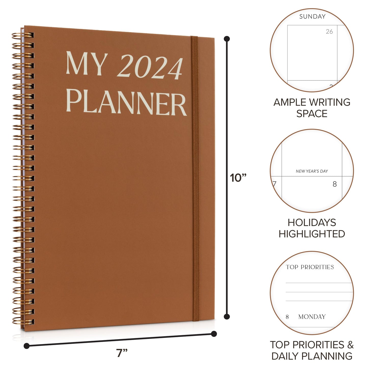 Beautiful 2024 Daily Planner - 7" x 10" Daily Planner for Women or Men with Weekly & Monthly Spreads for Easy Planning - Perfect Calendar Book To Organize All Tasks and Boost Productivity