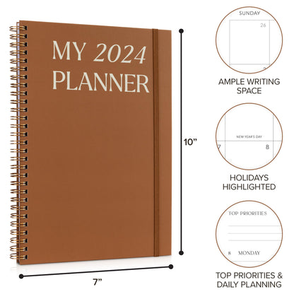 Beautiful 2024 Daily Planner - 7" x 10" Daily Planner for Women or Men with Weekly & Monthly Spreads for Easy Planning - Perfect Calendar Book To Organize All Tasks and Boost Productivity
