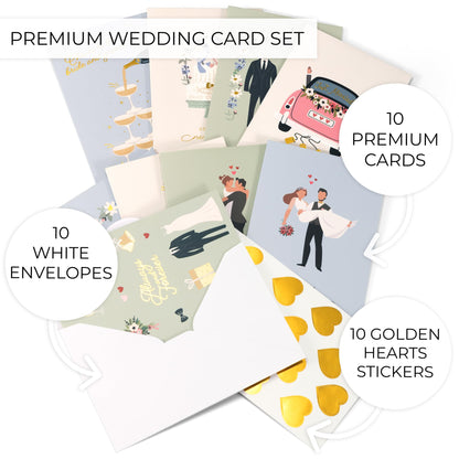 ZICOTO Beautiful Wedding Cards Set of 10 with Envelopes and Stickers - Elegant Blank Engagement Cards for Personalized Congratulations Wishes - Perfect for Wedding Shower Gifts for the Bride & Groom