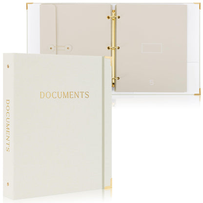 Aesthetic Document Organizer - Sturdy Linen 3-Ring Binder Safely Stores All Your Important Documents and Files in One Place - Easy to Use Expanding Storage Folder Incl. Envelopes, Pockets & Labels