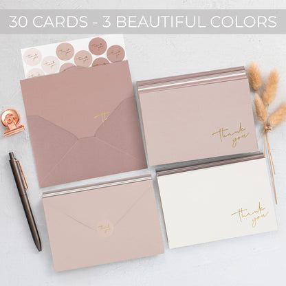 Beautiful Thank You Cards Set of 30 With Envelopes and Stickers - Elegant Blank Cards For Personalized Notes - Perfect Bulk Stationary Set For All Occasions incl. Weddings, Business & Baby Showers