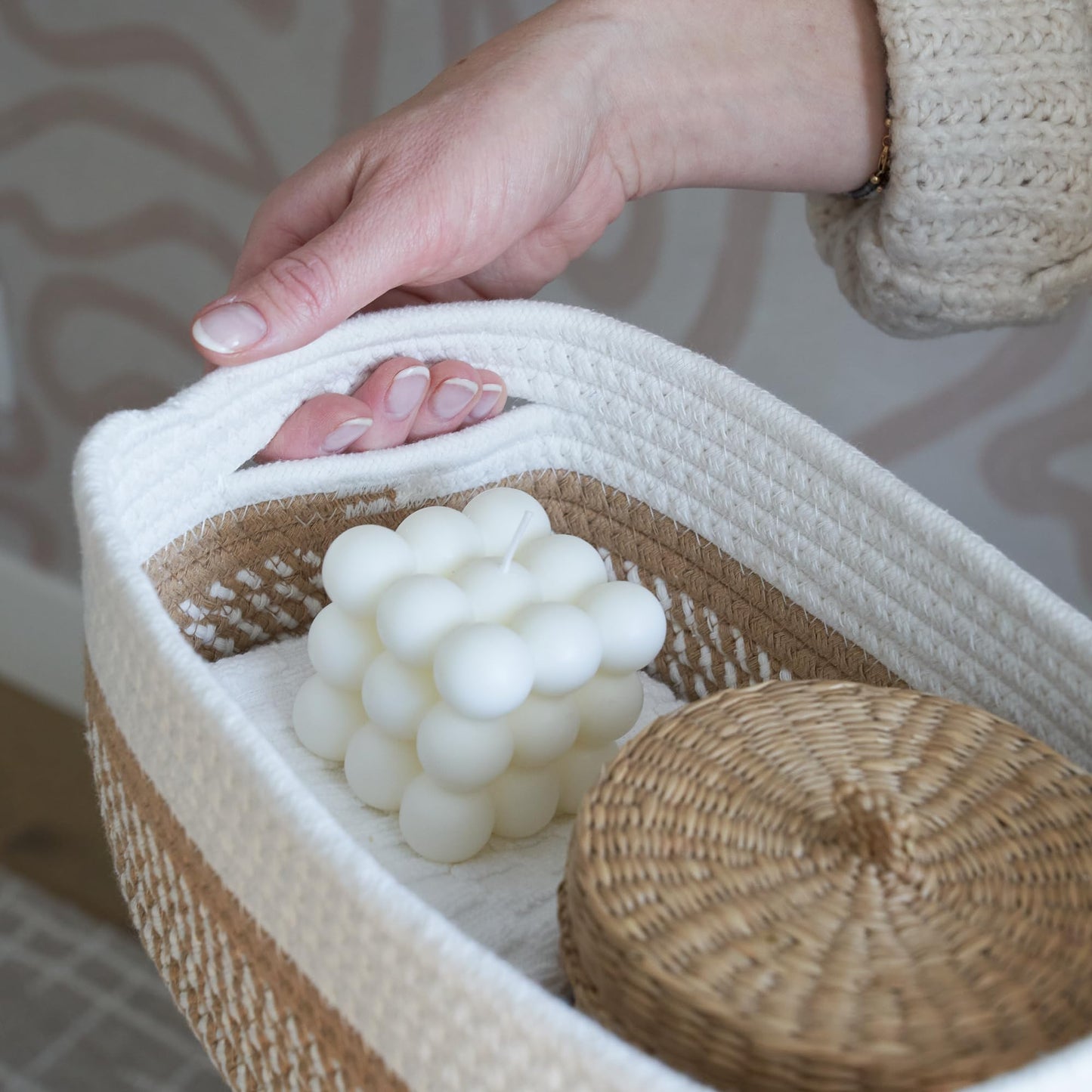 Beautiful Storage Basket Set of 3 - Sturdy Cotton Rope Baskets for Shelves Are Perfect for Organizing Your Home - Quality Storage Bins Easily Fit With Any Nursery or Bedroom Decor