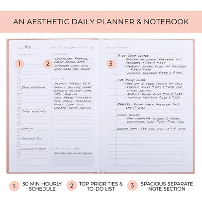 Aesthetic Daily Planner And Notebook With Hourly Schedule - Modern Hardcover To do List Notepad to Easily Organize Your Work Tasks And Appointments - The Perfect Book for School & Office Supplies