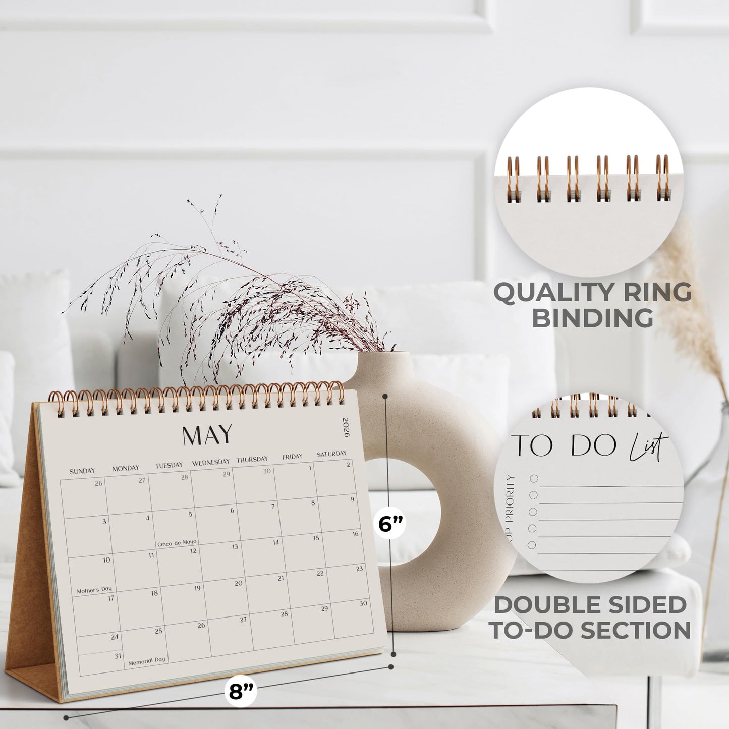 Aesthetic Desk Calendar 2025-2026 - Runs from June 2025 until December 2026 - Beautiful Small 25-26 Flip Desktop Calendar for Easy Organizing