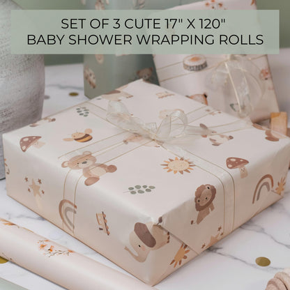 ZICOTO Beautiful Gift Wrapping Paper Rolls for Baby Shower - Cute Set of 3 Quality Rolls For Birthdays & Baby Showers - Add a Touch of Magic to Every Gift You Wrap - 17 x 120 in