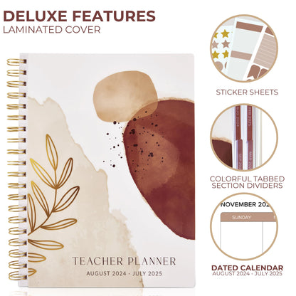 Aesthetic Teacher Planner For The 2024-2025 Academic School Year - Your All Incl. 8.5" x 10.5" Lesson Plan Book Supplies - Easily Organize Your Daily, Weekly & Monthly Classroom/Homeschool Schedule