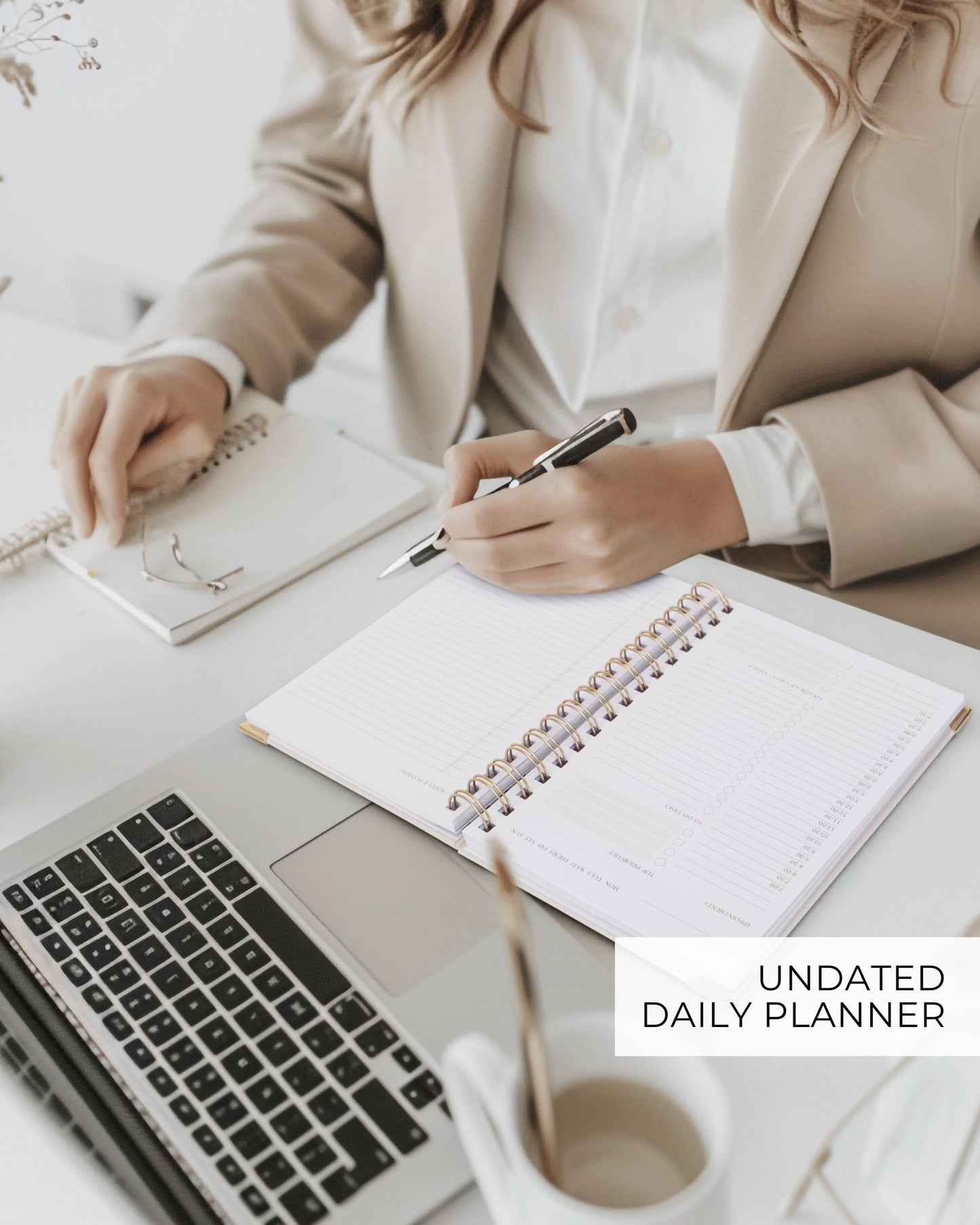 ZICOTO Aesthetic Daily Planner And Notebook With Hourly Schedule - Beautiful Spiral To do List Notepad For Work/Home to Organize Tasks And Appointments - Stylish School/Office Supplies Book For Women