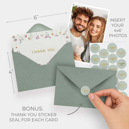 Beautiful Thank You Card Set With Envelopes and Stickers - Set of 20 Elegant Blank Cards For Personalized Notes - Perfect Bulk Stationary Set For All Occasions incl. Weddings, Business & Baby Showers