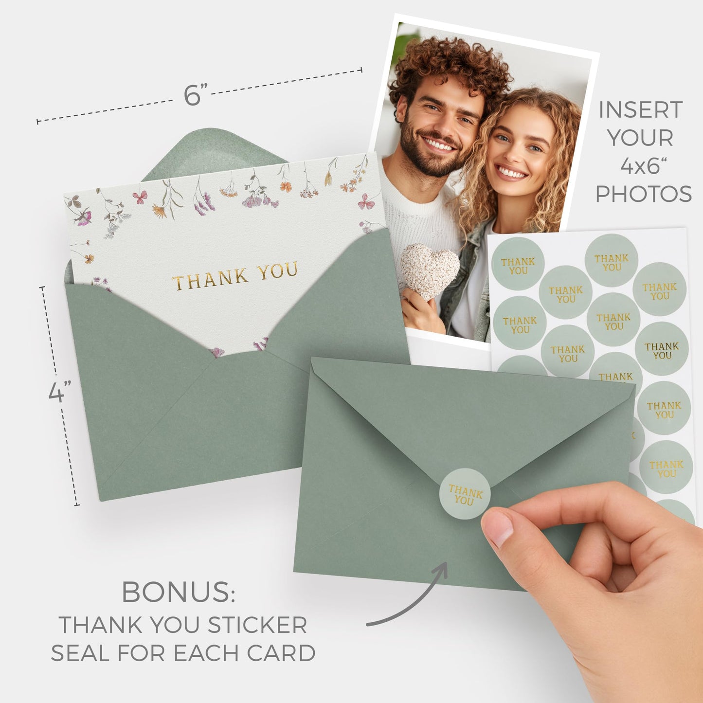 Beautiful Thank You Card Set With Envelopes and Stickers - Set of 20 Elegant Blank Cards For Personalized Notes - Perfect Bulk Stationary Set For All Occasions incl. Weddings, Business & Baby Showers