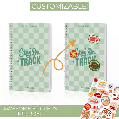 Aesthetic 2026-2027 Student Planner To Stay Organized - A Beautiful 8.5" x 5.8" Checkered Planner for Middle and High School Students with Weekly & Monthly Spreads For The 26-27 Academic Year
