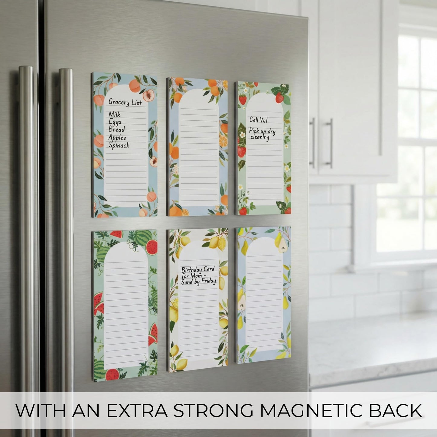 Beautiful Magnetic Notepads for Fridge - Set Of 6 Modern Note Pads with Lined Pages to Easily Write Notes & Make Grocery/Shopping Lists - Cute To Do List Pad w/ Strong Magnets for Your Refrigerator