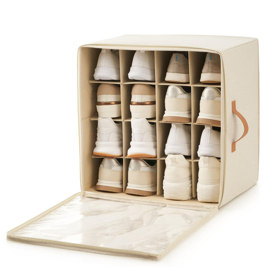 ZICOTO Beautiful Shoe Organizer For Your Closet - Spacious Linen Shoe Storage Box With Adjustable Compartments For Space Saving Storage - Quality Holder to Store Your Shoes For Easy Access