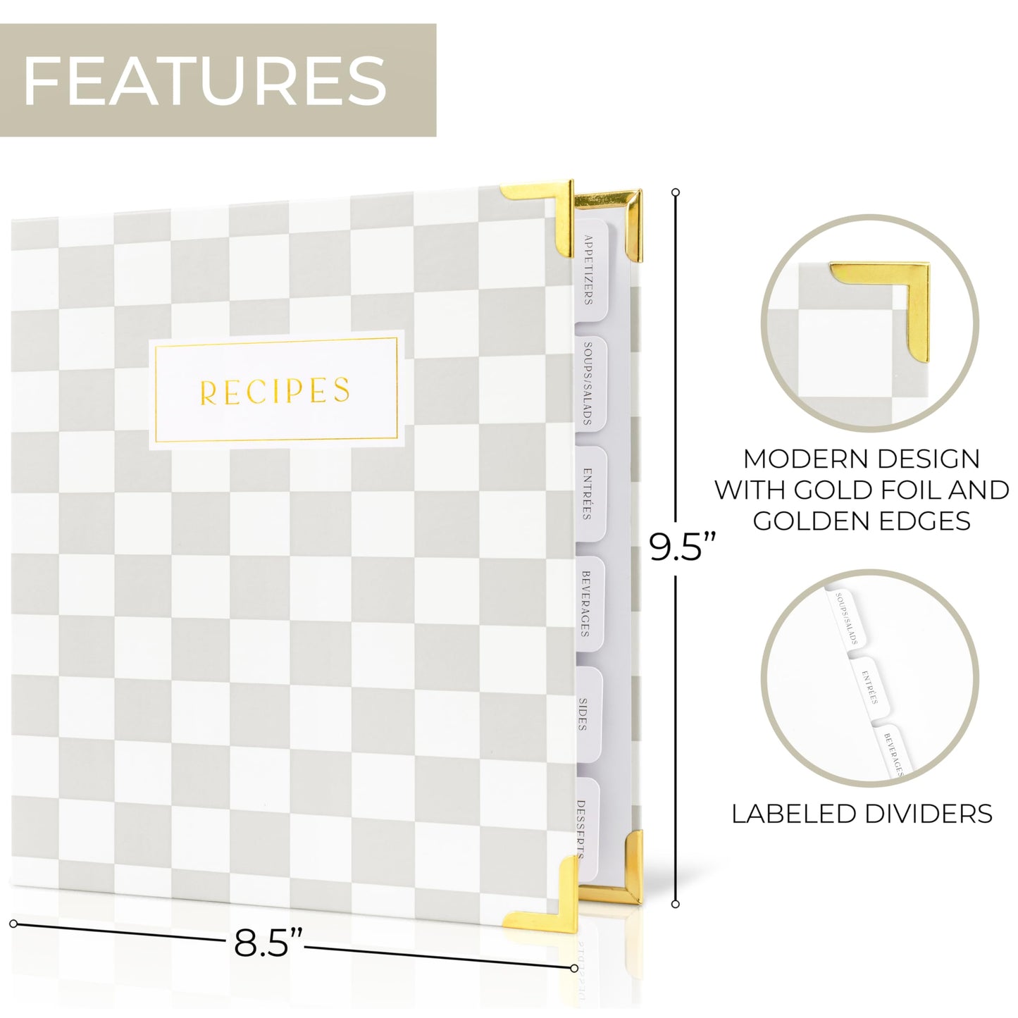 Aesthetic Recipe Binder with Checker Design - The Perfect Recipe Book with Plastic Sleeves to Write in Your Own Recipes - Quality Blank Cookbook Binder to Organize Your Recipes - Recipe Cards incl.