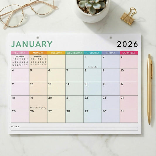 Colorful 2026 Desk Calendar - Runs From January 2026 Until July 2027 - Large Easy to Track Office Desktop/Wall Calendar 16"x12" for Effortless Organizing
