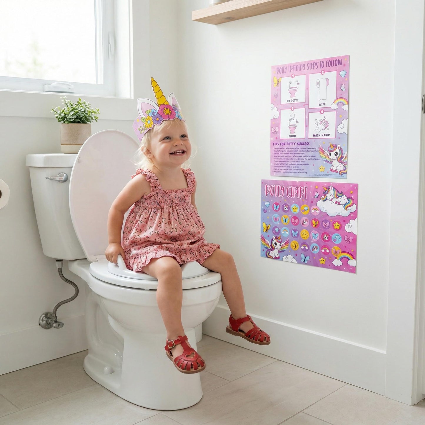 Fun Potty Training Chart with Stickers for Girls - Motivating Unicorn Rewards System with Stickers for Toddler Potty Training - Easy to Use Potty Training Poster that Kids Love