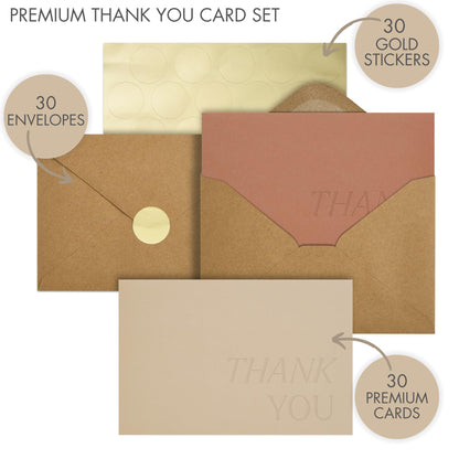 Beautiful Thank You Cards Set of 30 With Envelopes and Stickers - Elegant Blank Cards For Personalized Notes - Perfect Bulk Stationary Set For All Occasions incl. Weddings, Business & Baby Showers