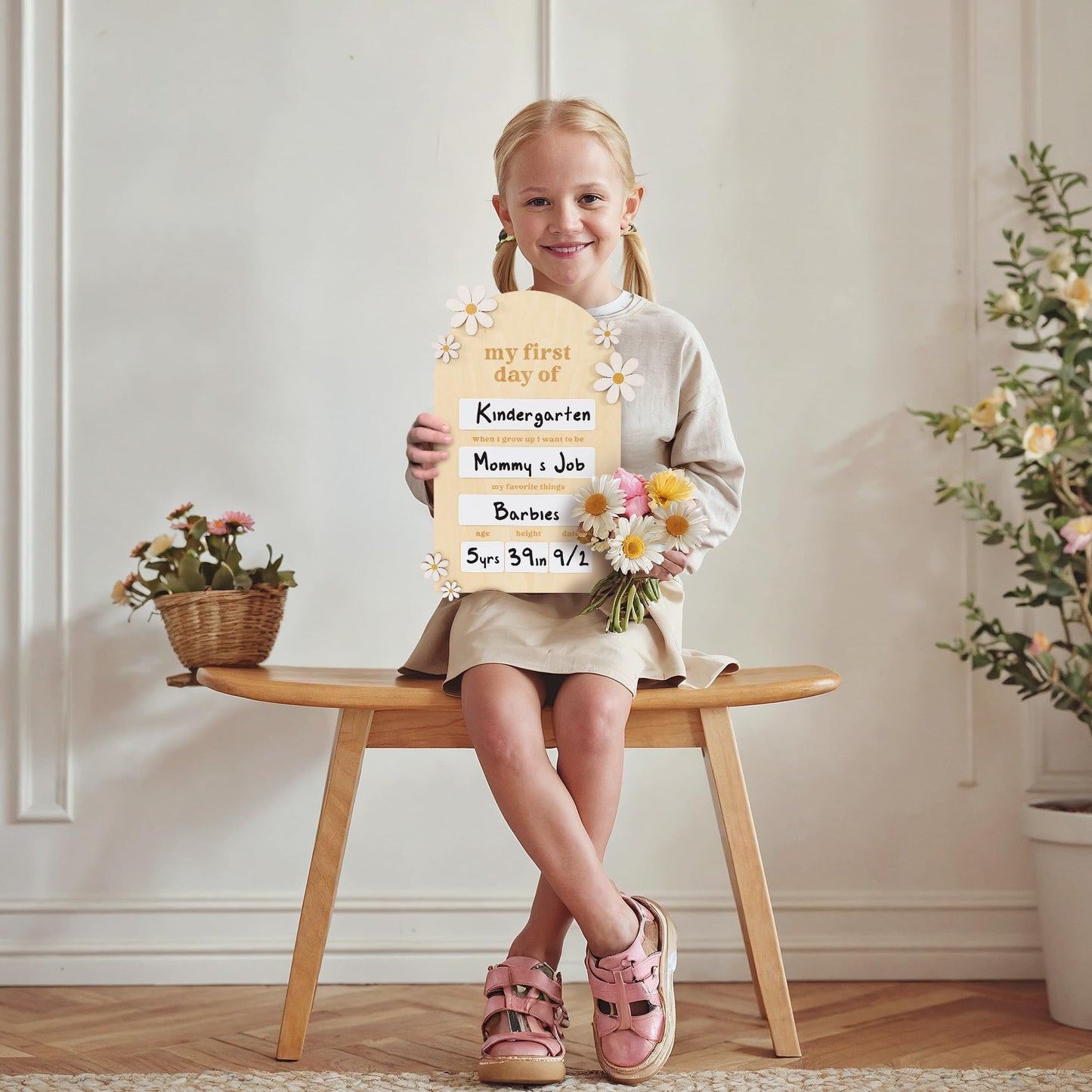 Beautiful Wooden First and Last Day of School Board Sign - Modern and Large Back to School Sign for Lasting Memories - Perfect Wooden Dry-Erase Photo Prop for Kindergarten