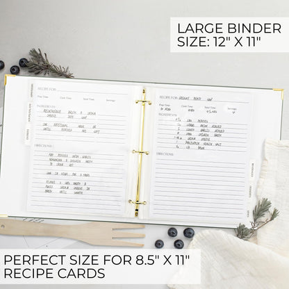 Aesthetic 8.5" x 11" Recipe Binder with Waterproof Cover - The Perfect Recipe Book with Plastic Sleeves to Write in Your Own Recipes - Quality Blank Cookbook Binder, Cards incl.