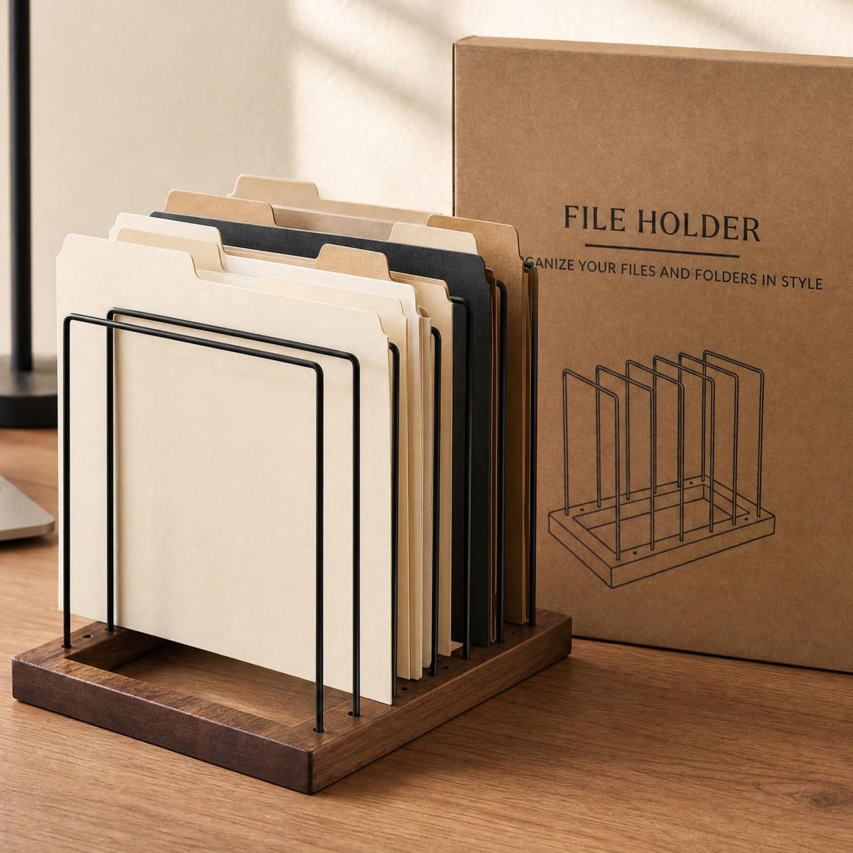 ZICOTO Stylish File Organizer for Desk - Premium Wooden Document Holder