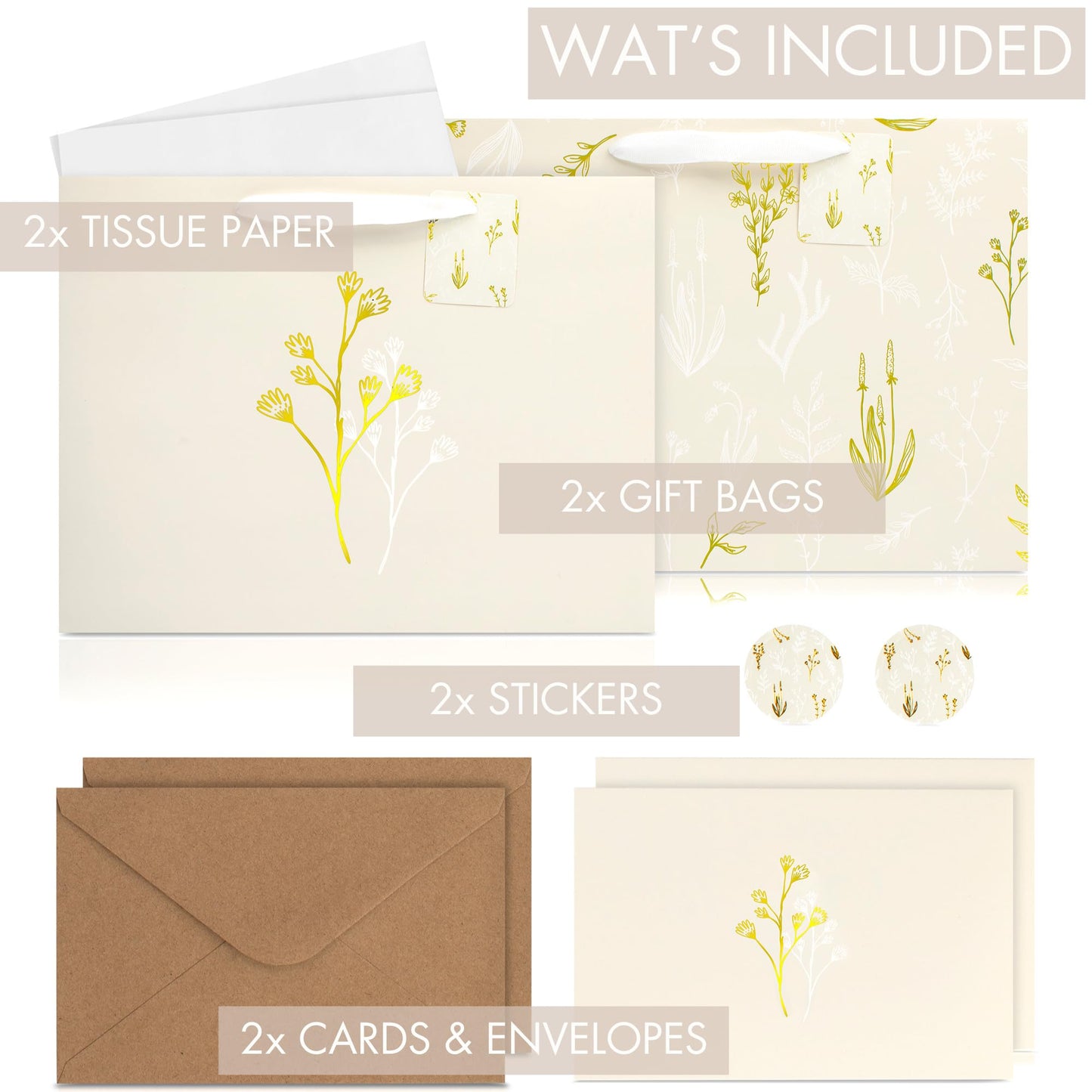 Beautiful Gift Bags Set of 2 - Large 13" Bags with Handles incl. Matching Tissue Paper, Cards & Stickers - Reusable and Perfect For Presents of Any Birthday, Weddings, Mothers Day & Special Occasion