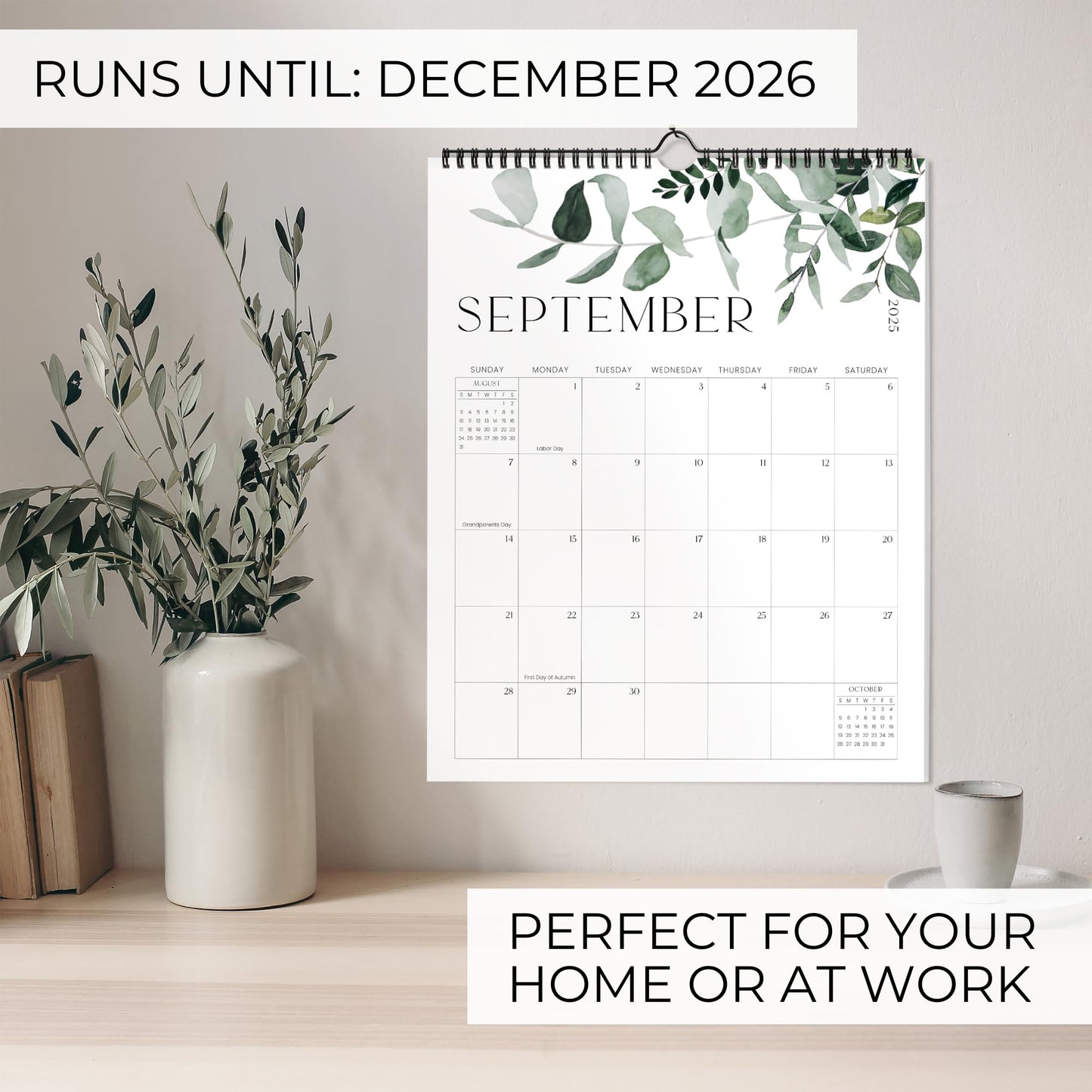 Aesthetic 2025-2026 Wall Calendar - Runs from June 2025 Until December 2026 - The Perfect Large Modern Greenery Calendar Planner for Easy Organizing
