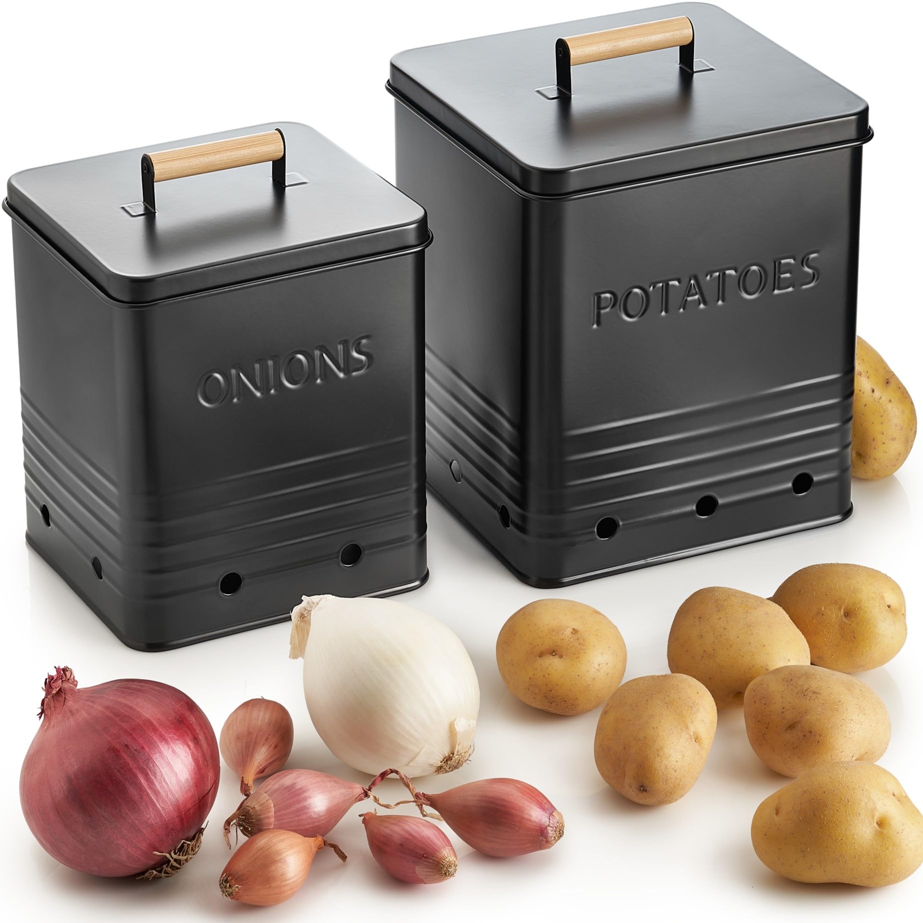 Beautiful Potato Storage Box Set of 2 For Kitchen Countertop