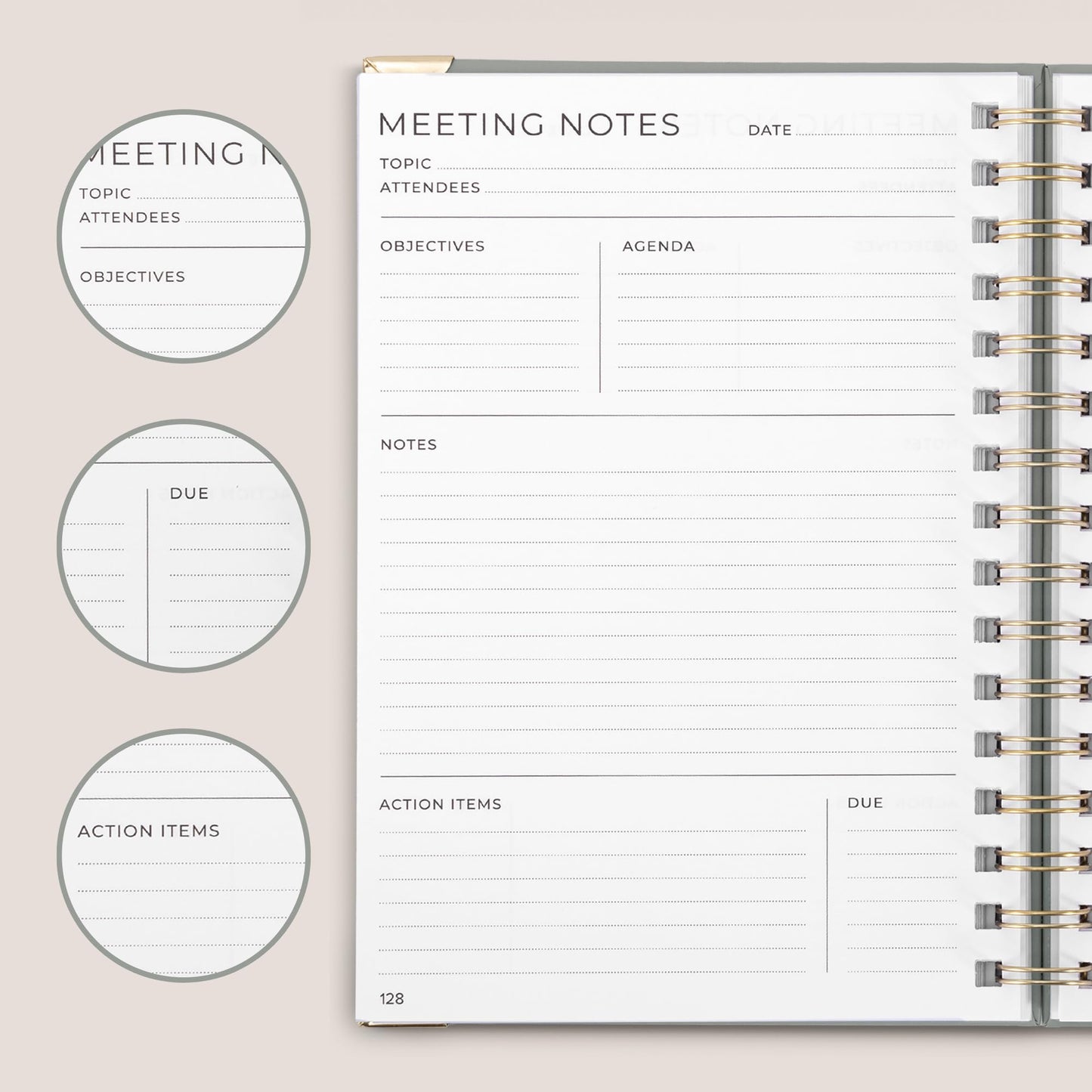 Beautiful Thick Meeting Notebook For Work - Perfect To Keep Track Of +200 Meetings - Stylish And Effective Office Planner Supplies for Women & Men to Organize All Your Agendas Or Business Projects