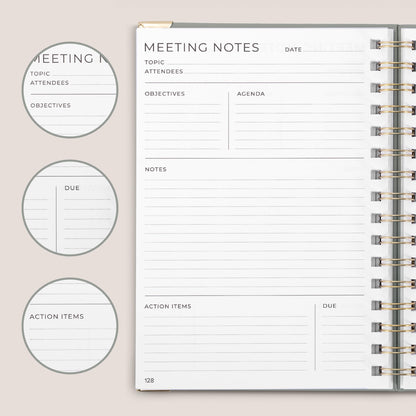 Beautiful Thick Meeting Notebook For Work - Perfect To Keep Track Of +200 Meetings - Stylish And Effective Office Planner Supplies for Women & Men to Organize All Your Agendas Or Business Projects