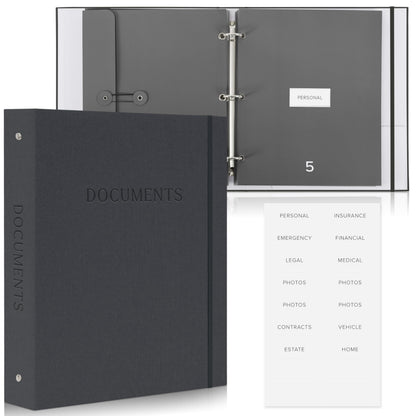 Aesthetic Document Organizer Folio - Linen Cover Life and Family Emergency Binder - Perfect Files Organizer for Your Important Documents, Birth Certificates, Passports, Social Security Cards, Photo