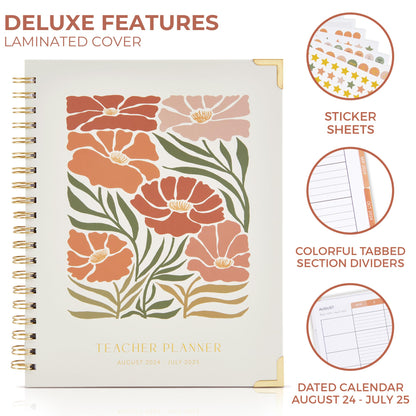 Aesthetic Teacher Planner For The 2024-2025 Academic School Year - Your All Incl. 8.5" x 11" Lesson Plan Book Supplies - Easily Organize Your Daily, Weekly & Monthly Classroom/Homeschool Schedule