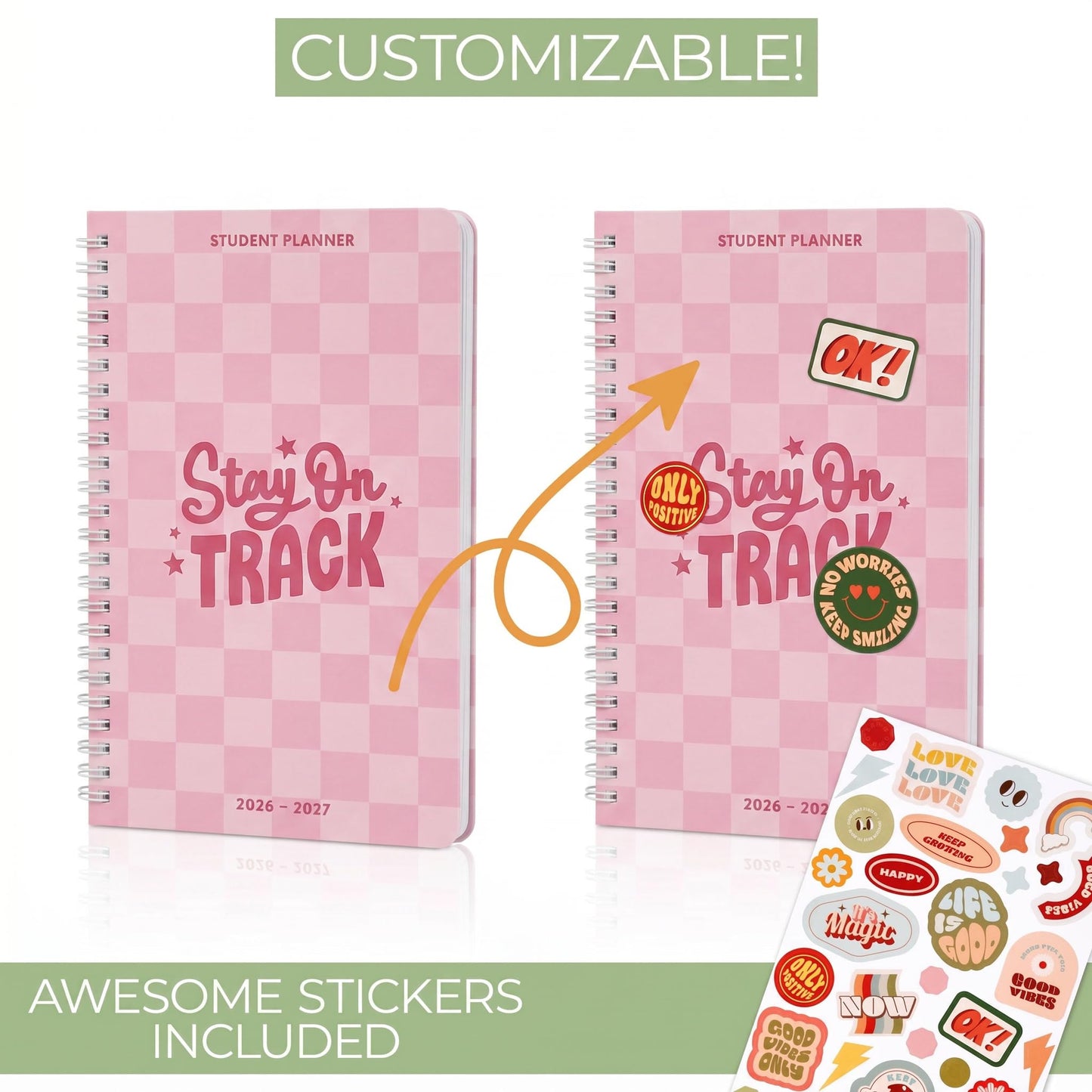 Aesthetic 2026-2027 Student Planner To Stay Organized - A Beautiful 8.5" x 5.8" Checkered Planner for Middle and High School Students with Weekly & Monthly Spreads For The 26-27 Academic Year