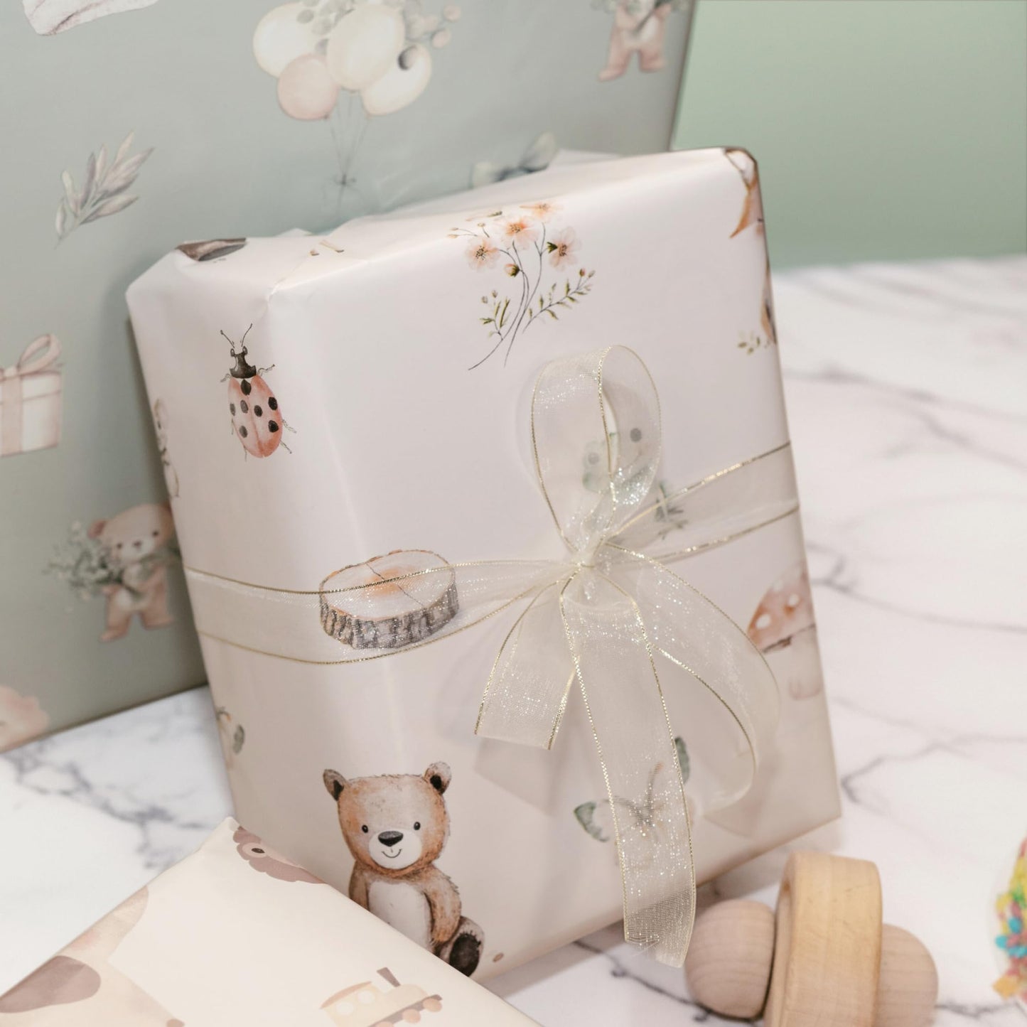 ZICOTO Beautiful Gift Wrapping Paper Rolls for Baby Shower - Cute Set of 3 Quality Rolls For Birthdays & Baby Showers - Add a Touch of Magic to Every Gift You Wrap - 17 x 120 in