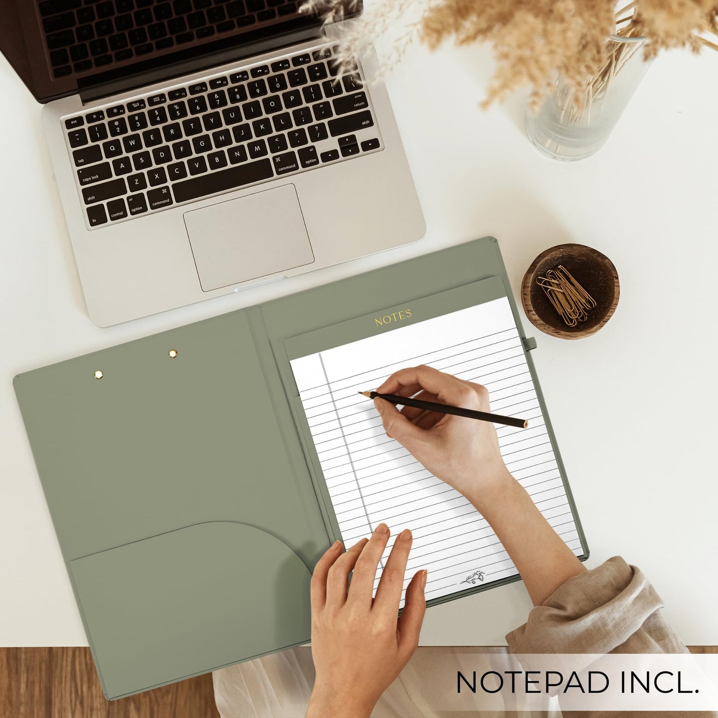 Aesthetic Clipboard Folio with Refillable Lined Notepad & Interior Pocket - Cute Padfolio/Legal Pad Holder for Women - Easily Organize Notes at Work, School, or Home