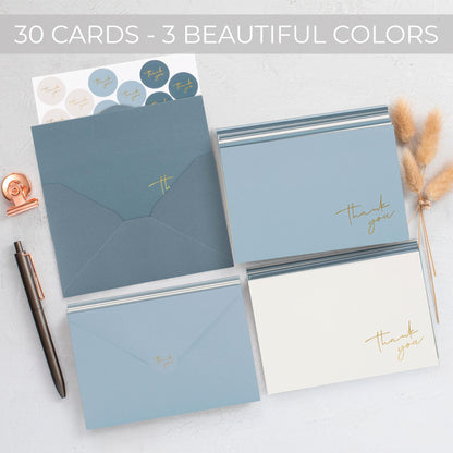 Beautiful Thank You Cards Set of 30 With Envelopes and Stickers - Elegant Blank Cards For Personalized Notes - Perfect Bulk Stationary Set For All Occasions incl. Weddings, Business & Baby Showers
