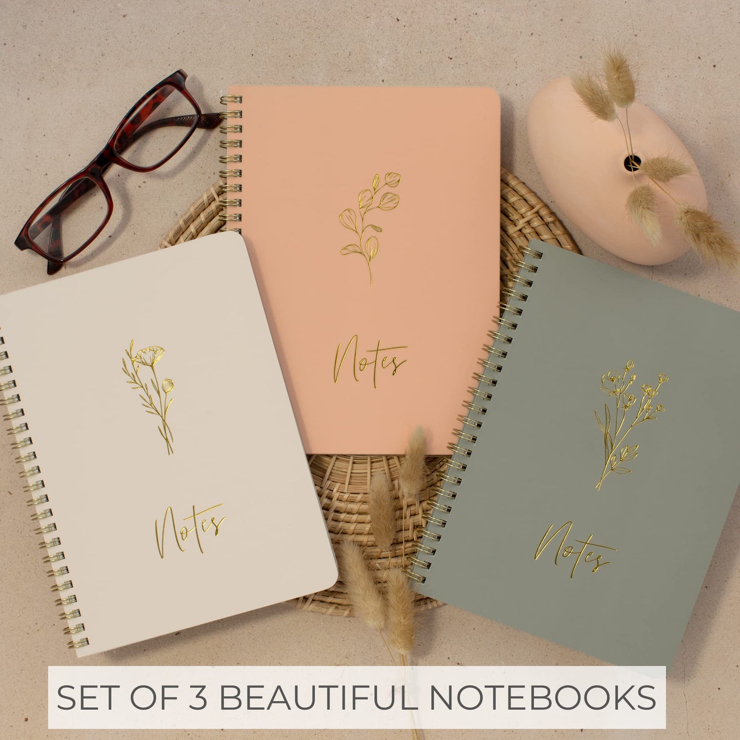 ZICOTO Aesthetic Spiral Notebook Set of 3 and Beautiful Magazine Holders Set Of 3 Bundle