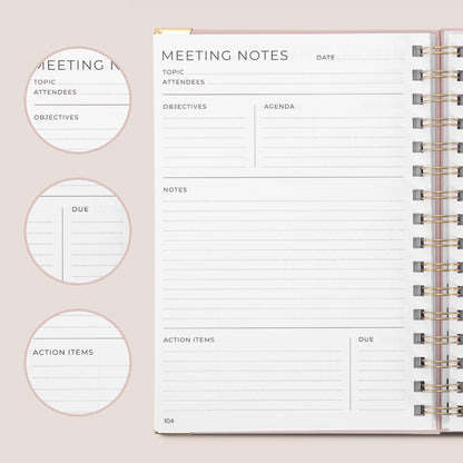 Beautiful Thick Meeting Notebook For Work - Perfect To Keep Track Of +200 Meetings - Stylish And Effective Office Planner Supplies for Women & Men to Organize All Your Agendas Or Business Projects