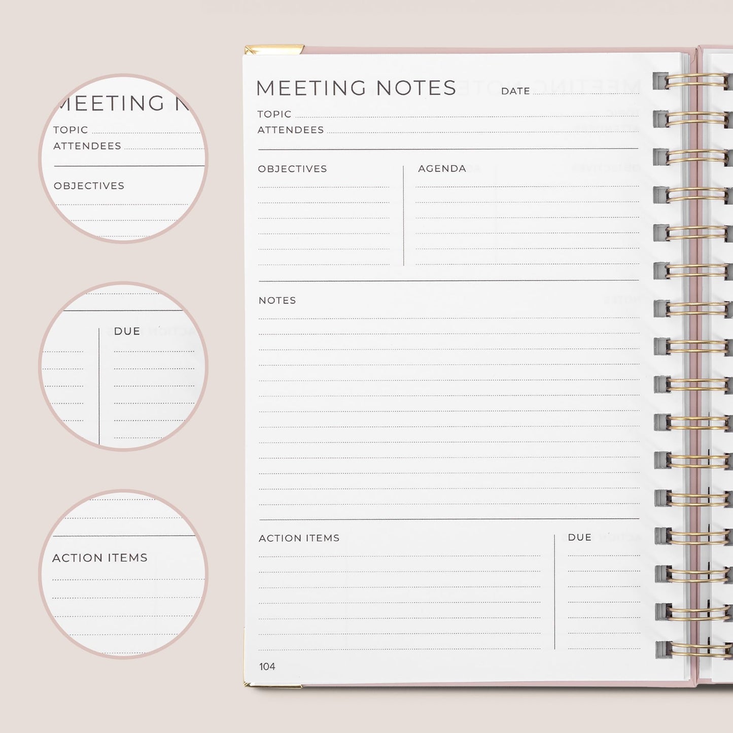 Beautiful Thick Meeting Notebook For Work - Perfect To Keep Track Of +200 Meetings - Stylish And Effective Office Planner Supplies for Women & Men to Organize All Your Agendas Or Business Projects