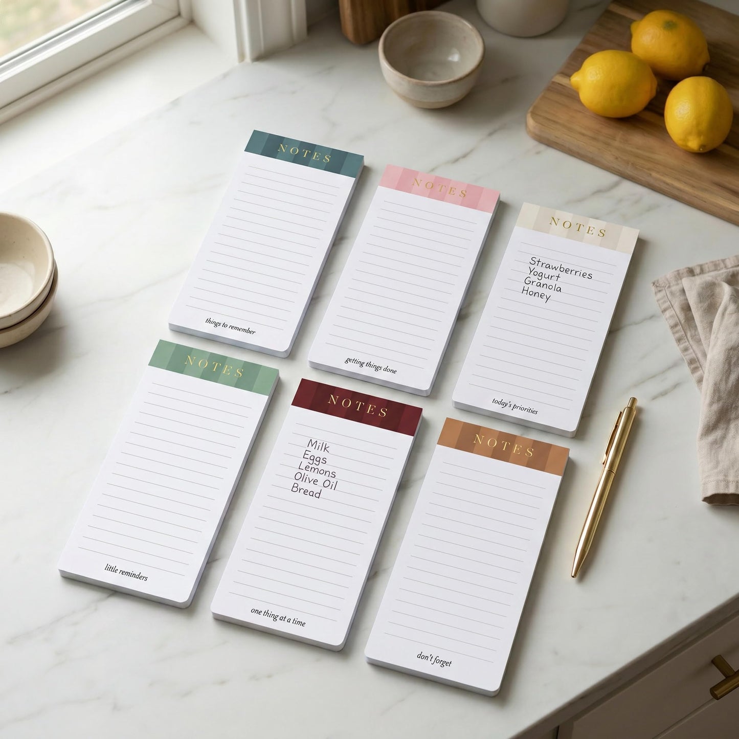 Beautiful Magnetic Notepads for Fridge - Set Of 6 Modern Note Pads with Lined Pages to Easily Write Notes & Make Grocery/Shopping Lists - Cute To Do List Pad w/ Strong Magnets for Your Refrigerator