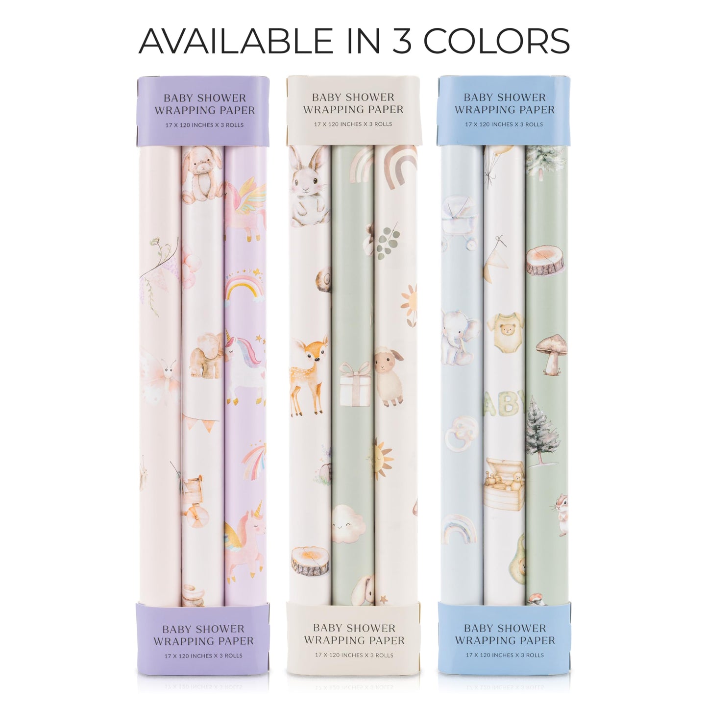 ZICOTO Beautiful Gift Wrapping Paper Rolls for Baby Shower - Cute Set of 3 Quality Rolls For Woodland Baby Shower - Add a Touch of Magic to Every Gift You Wrap - 17 x 120 in