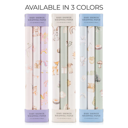ZICOTO Beautiful Gift Wrapping Paper Rolls for Baby Shower - Cute Set of 3 Quality Rolls For Woodland Baby Shower - Add a Touch of Magic to Every Gift You Wrap - 17 x 120 in