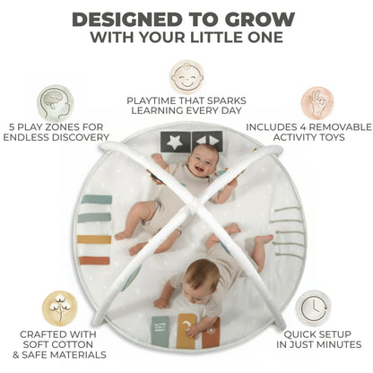 Beautiful Baby Play Gym and Tummy Time Mat - Soft Cotton Mat with 4 Cute Toys & Cards Creates The Perfect Activity Area for Your Girl/Boy - Stylish Infant Floor Playmat for Any Playroom Decor